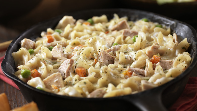 tuna and noodles in a skillet