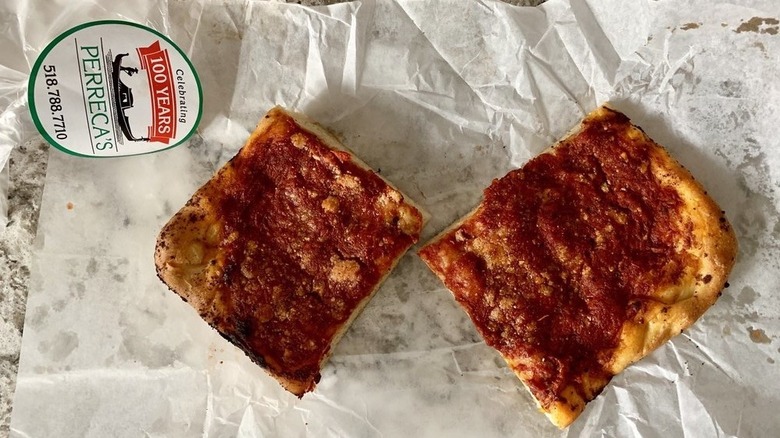 Tomato pie slices from Perreca's.