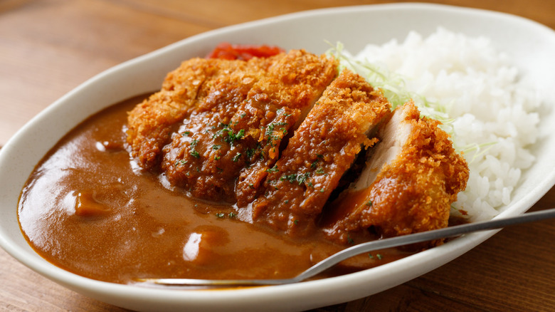 Japanese curry and rice with chicken katsu