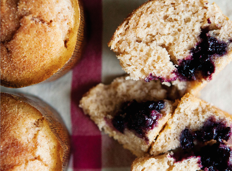 For a twist on classic jelly doughnuts, create cinnamon-sugar muffins filled with blueberry jam.