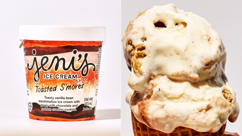 pint of toasted s'mores on a table, two scoops of the ice cream