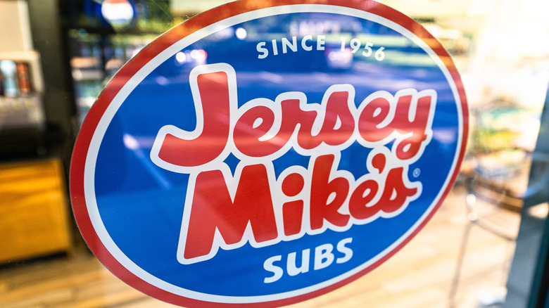 Jersey Mike's sign on front door of store