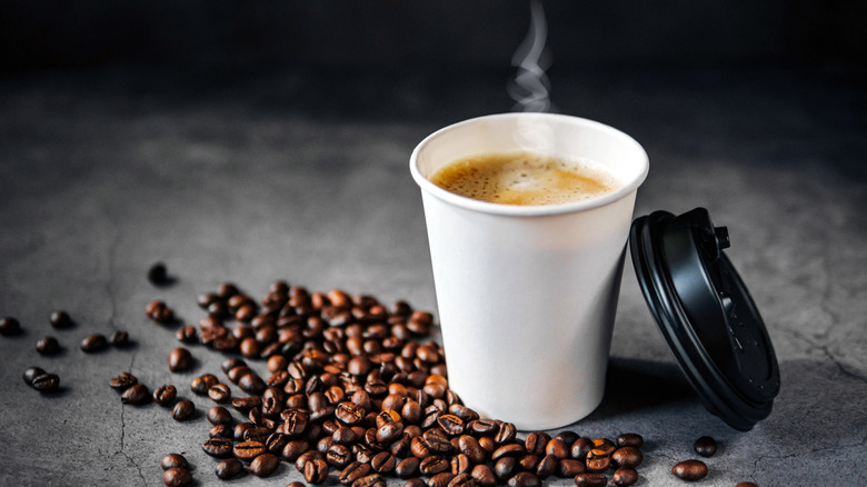 Coffee in takeout cup.