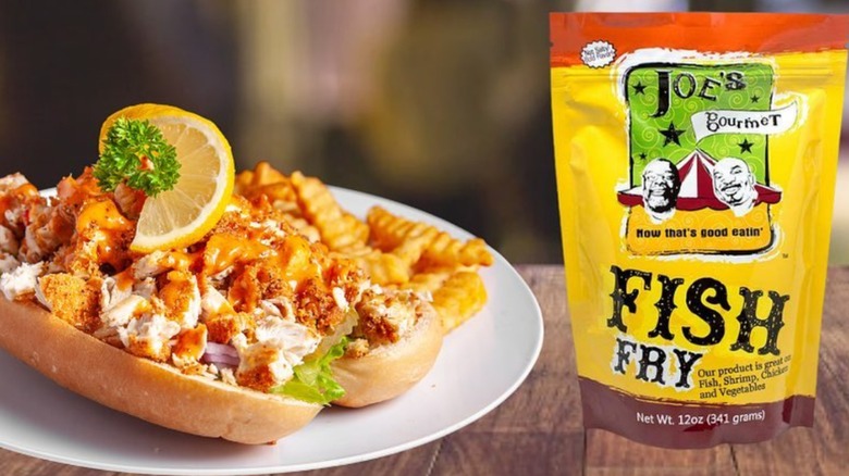 Joe's Gourmet Fish Fry package next to sandwich