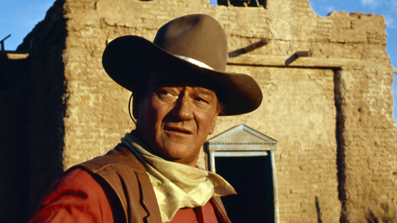 American actor John Wayne as Cole Thorton on the set of the western movie 'El Dorado,' based on the novel by Harry Brown and directed by Howard Hawks, 1966.