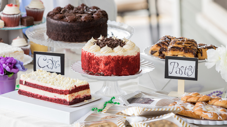 Baked goods arranged for sale