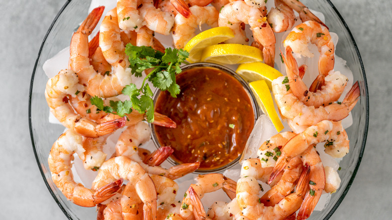 shrimp cocktail platter over ice