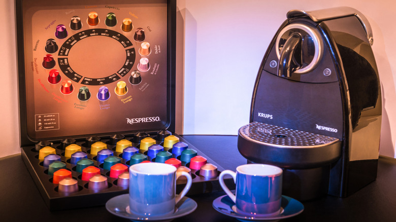 Nespresso brewer and pods.