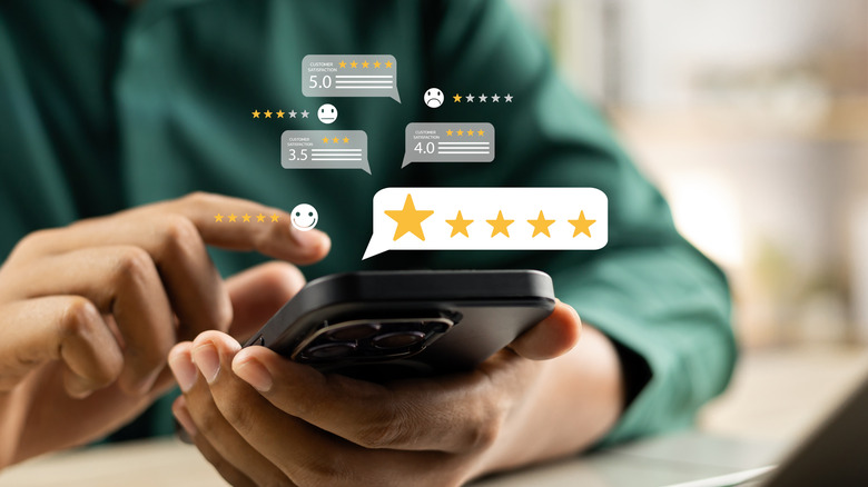 Customer completing satisfaction survey on a smartphone