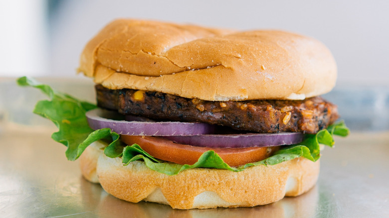 A burger from EVOS Feel Great Food