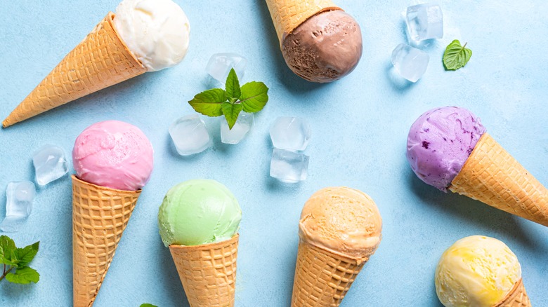 Ice cream cones of various flavors