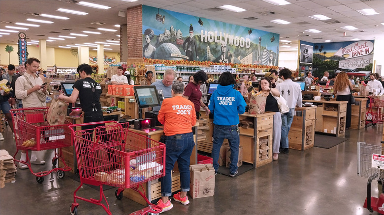 Shoppers checking out of a Trader Joe's