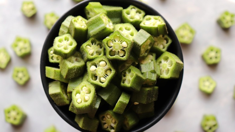 A bowl of sliced okra