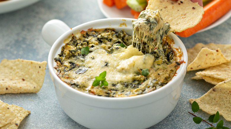 Homemade spinach and artichoke dip with cheese