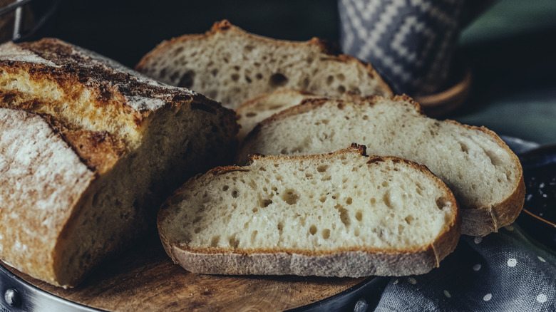 sliced loaf of crusty bread