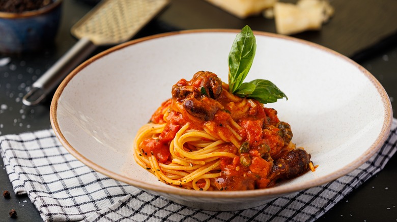 Plate of pasta with tomato sauce