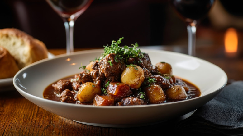 Hearty beef stew with potatoes and herbs