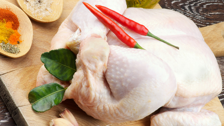 chicken trussed with own skin