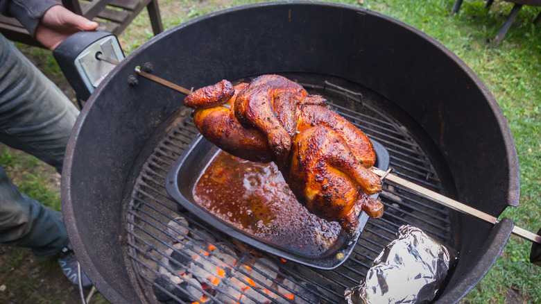 rotisserie chicken over drip pan