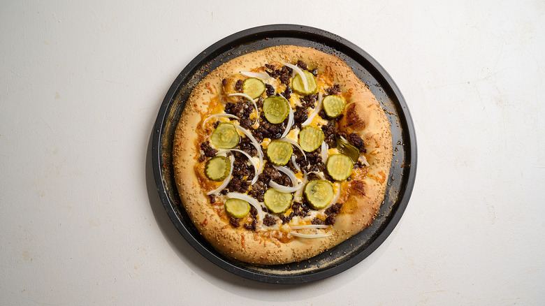 baked pizza on a table
