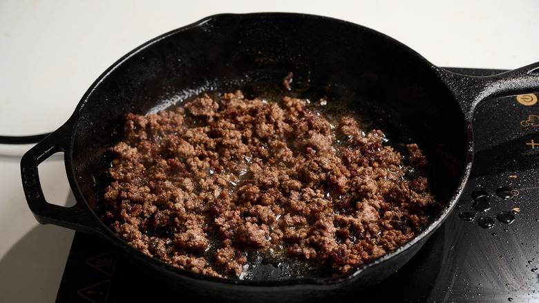 browning beef in a skillet