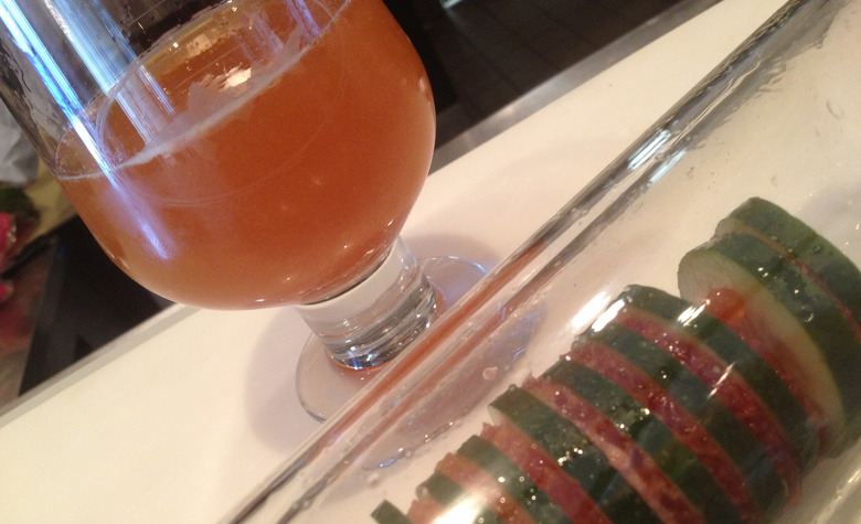 MC Kitchen's creation combines Dogfish Head beer, lemon and cucumber wheels and salmon roe.