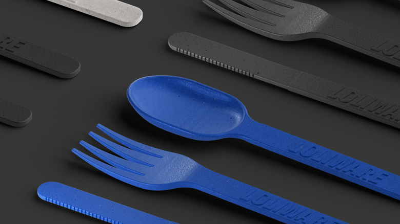 Loliware utensils made from seaweed in blue, black, and white