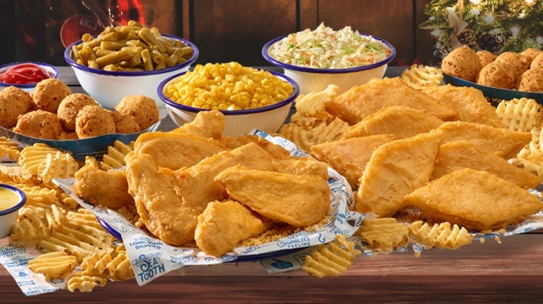 A feast of food from LJS, including a bowl of corn.