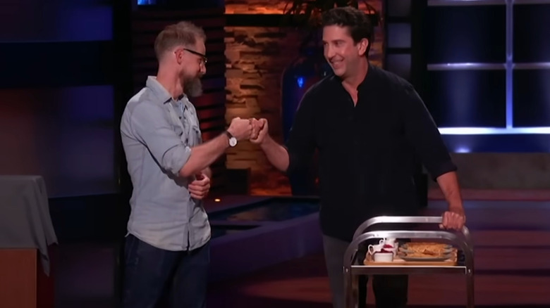 Long Table founder Samuel Taylor with David Schwimmer on Shark Tank