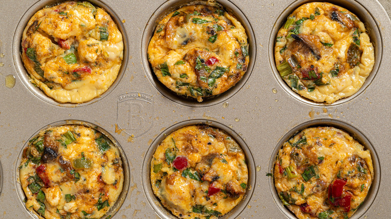 Muffin baking tray with mushroom egg bites