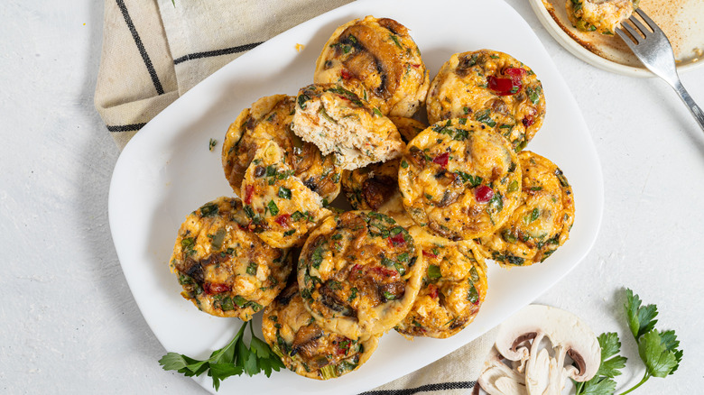 Mushroom Egg Bites on a plate.