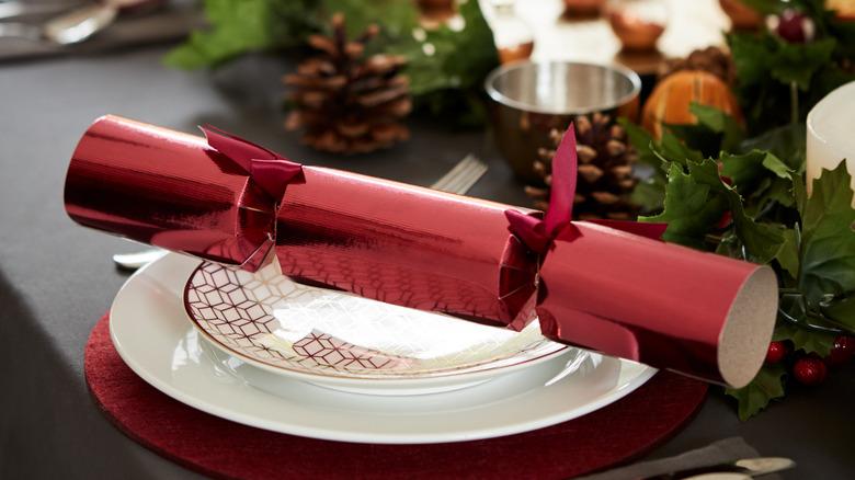 red Christmas cracker at place setting