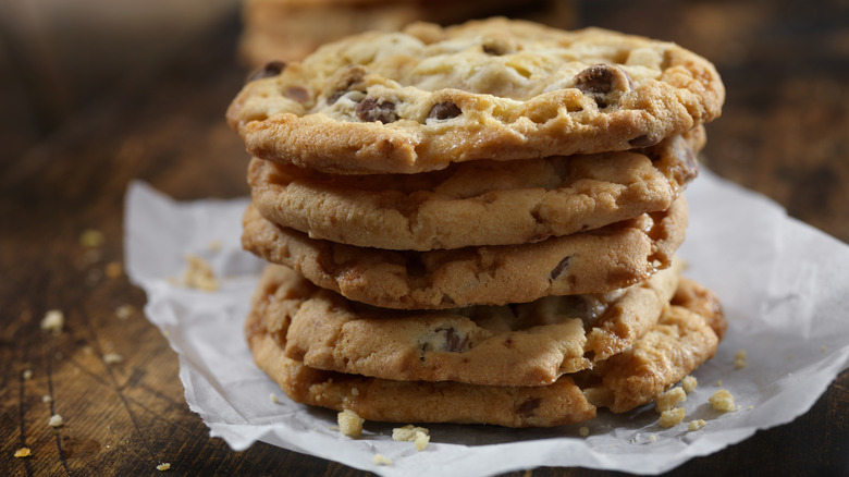 stack of homemade chocolate chip cookies