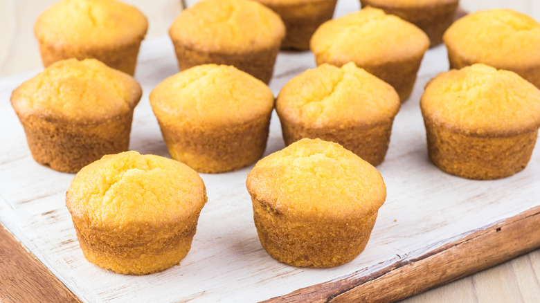Cornbread muffins on cutting board