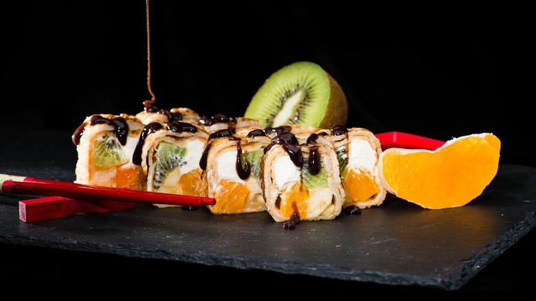Fruit sushi wrapped in crepes