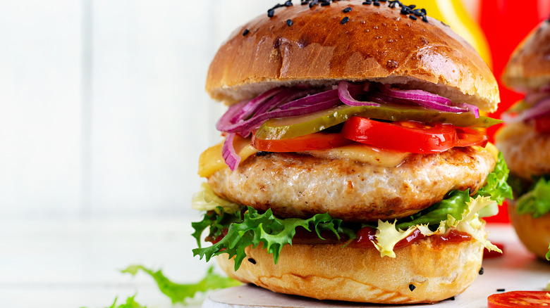 Burger featuring a juicy chicken patty