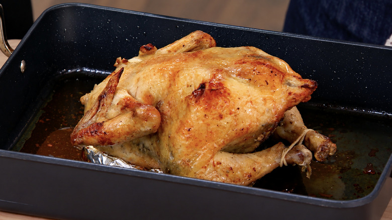 A roast chicken cooked upside down.