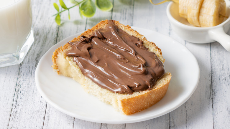 A slice of bread topped with a chocolate spread