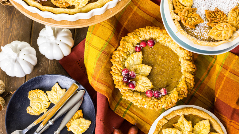 pies with decorate leaf crusts