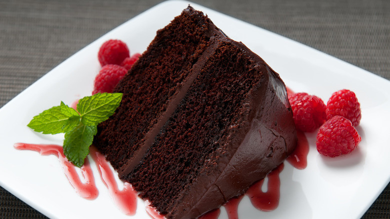 slice of double chocolate cake