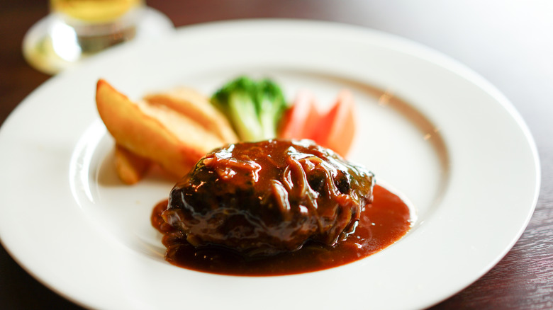 Plated Japanese hamburger steak.