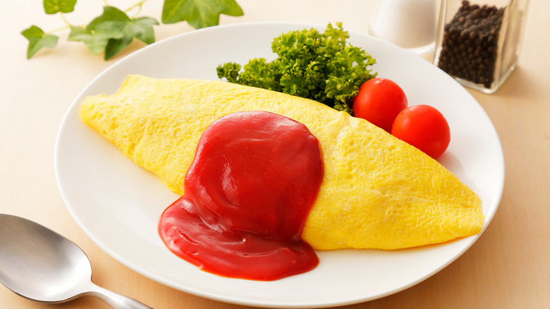 Plated omurice with ketchup