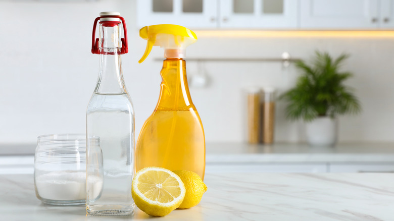 All purpose cleaner with lemon in spray bottle