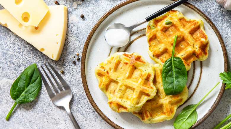 Savory waffle with dipping sauce