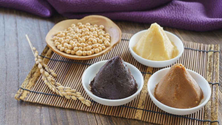 Three different types of Japanese miso.