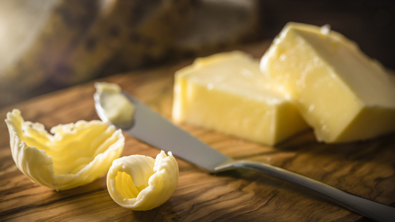 Butter curls from a block of butter 