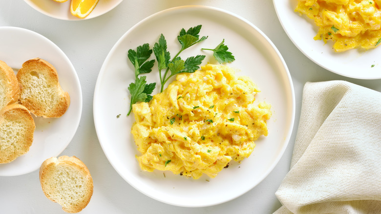 Soft scrambled eggs on plate