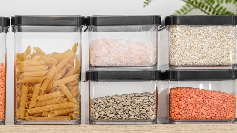 Dry pantry goods in plastic airtight containers