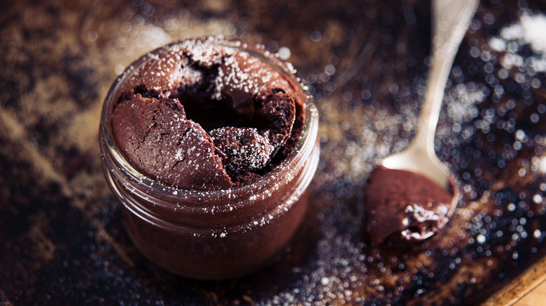 Individual chocolate cake in jar