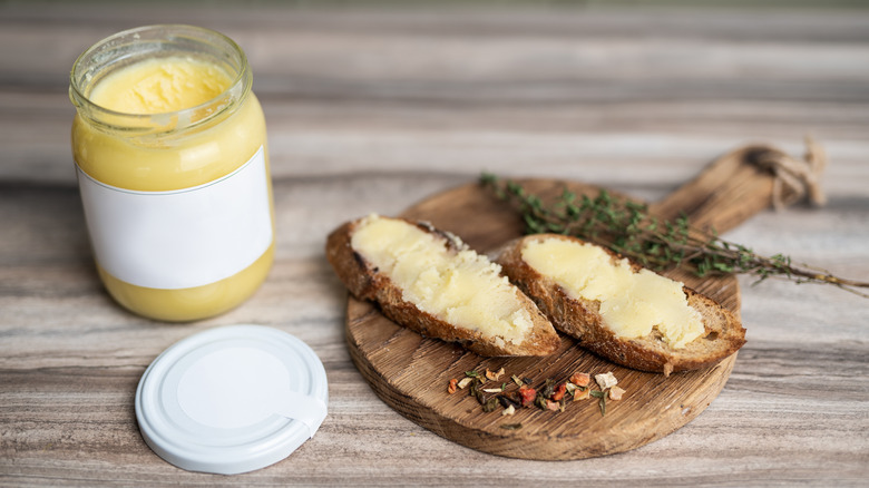 Jar of butter and toast